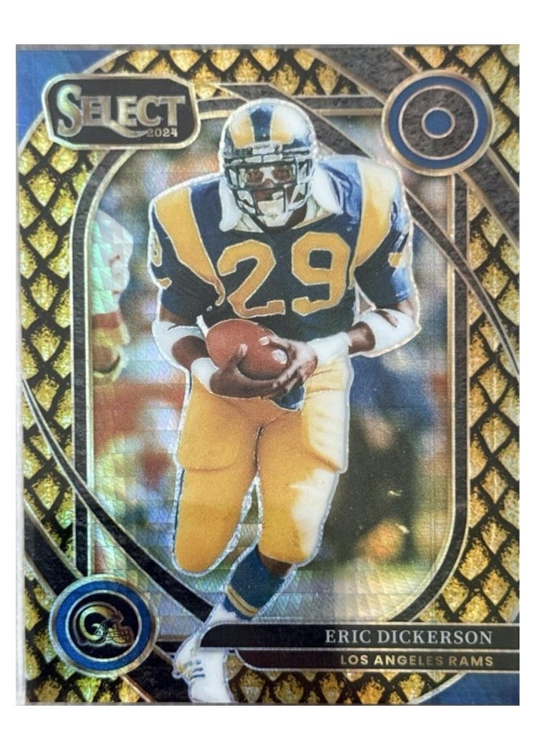 2024 Panini Select Base Set Eric Dickerson Gold Dragon Scale Prizm #255 card