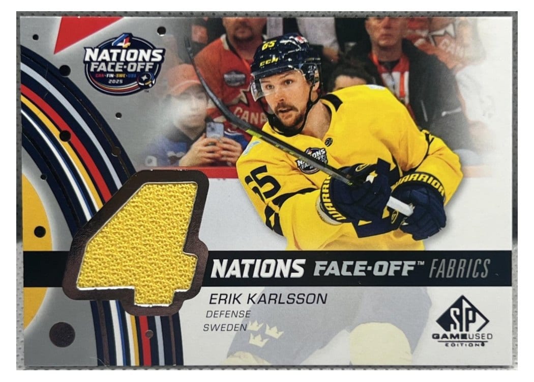 2025-26 SP Game Used 2025 4 Nations Face-Off Fabrics Erik Karlsson #4N-EK card