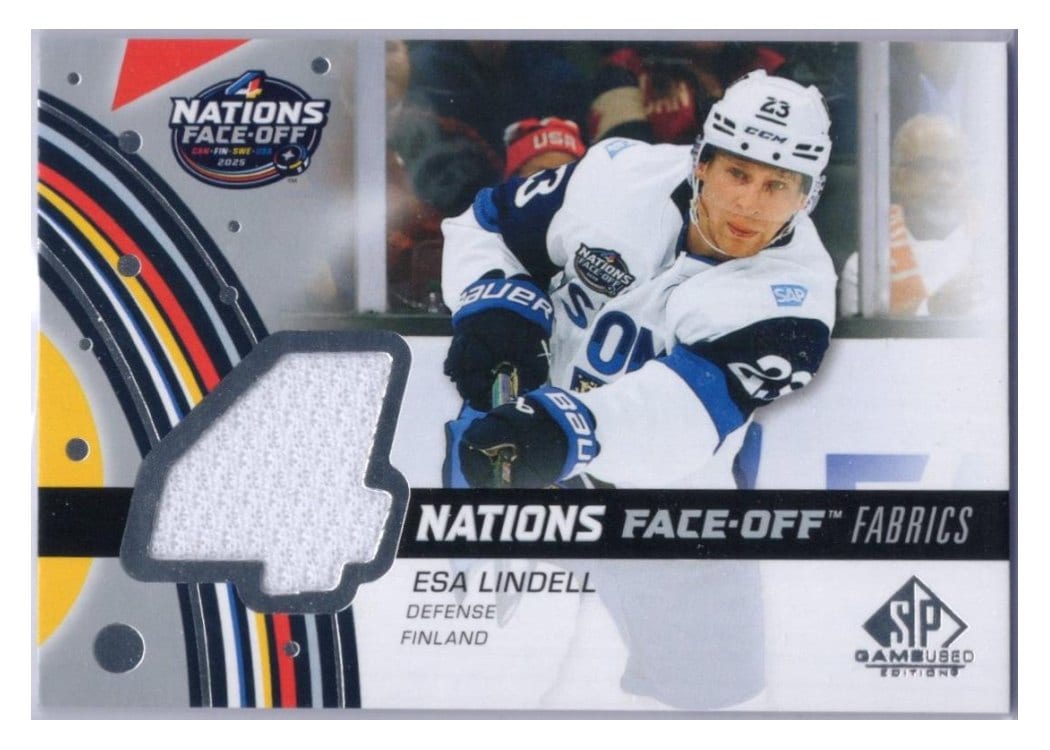 2025-26 SP Game Used 2025 4 Nations Face-Off Fabrics Esa Lindell #4N-LI card