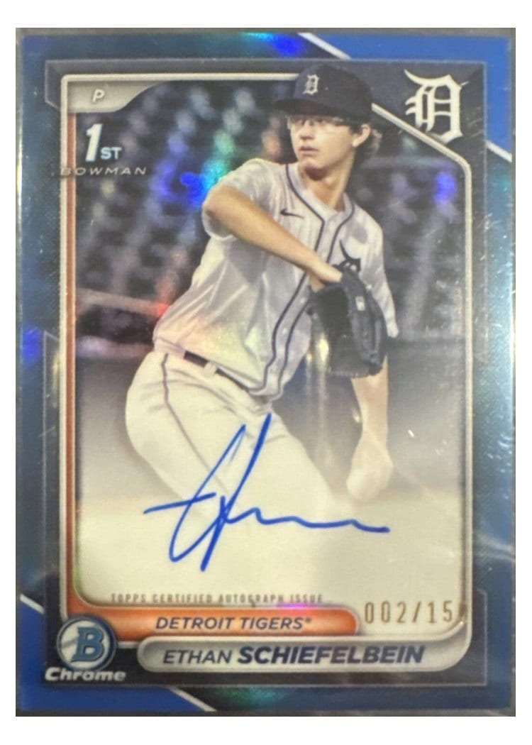 2024 Bowman Draft Chrome Prospect Autographs Ethan Schiefelbein Blue Refractor #CPA-ES card