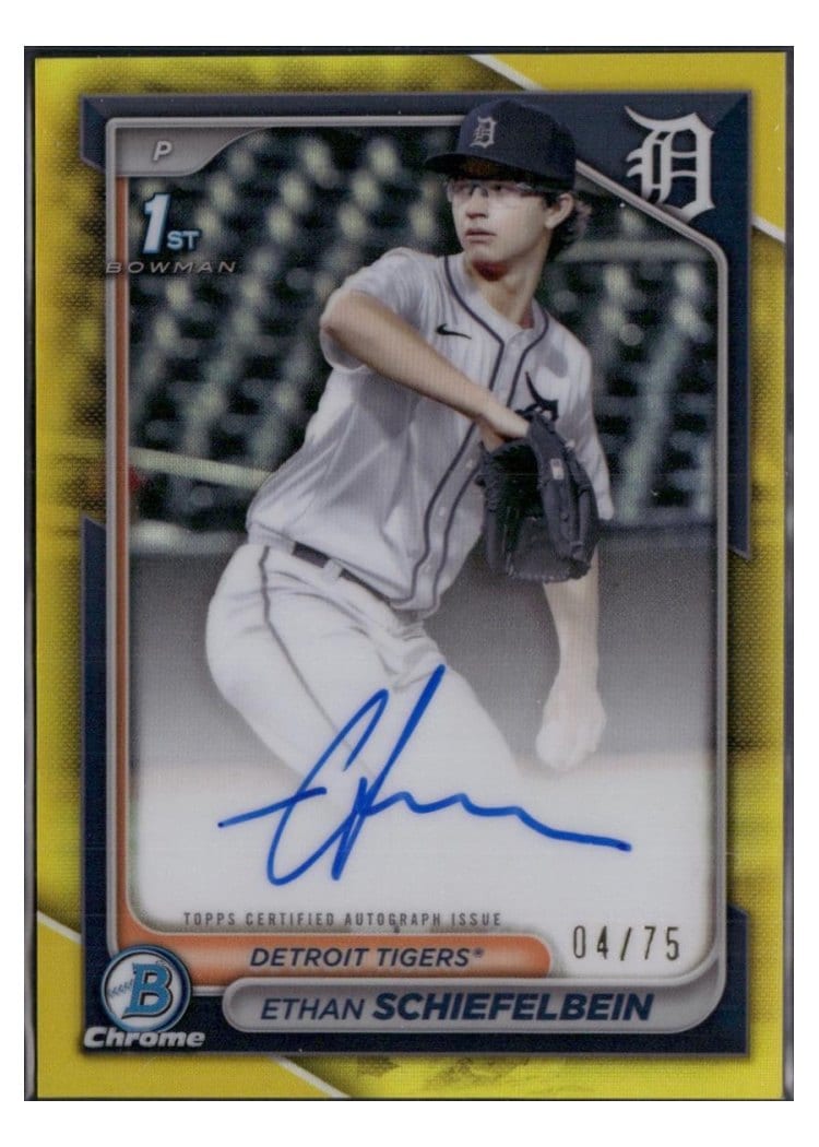 2024 Bowman Draft Chrome Prospect Autographs Ethan Schiefelbein Yellow Refractor #CPA-ES card