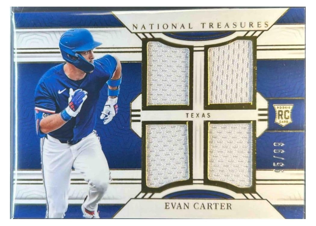 2024 Panini National Treasures Game Gear Swatches Quad Evan Carter #5 card