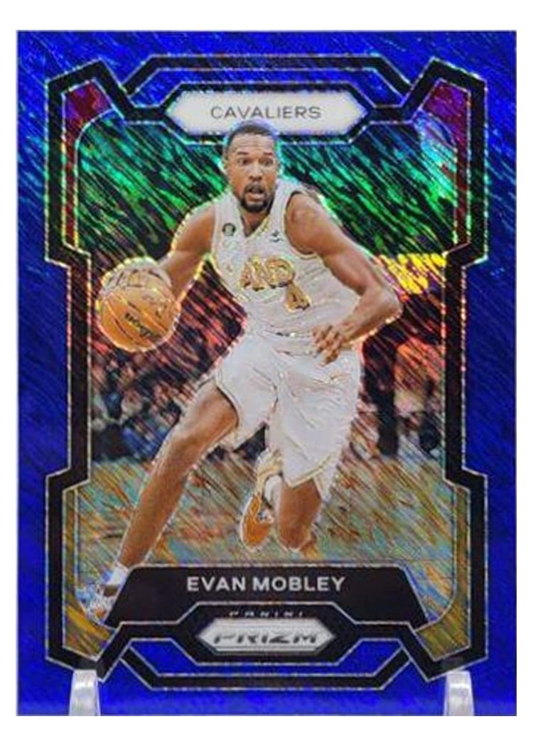 2023-24 Panini Prizm Base Set Evan Mobley Blue Shimmer #55 card