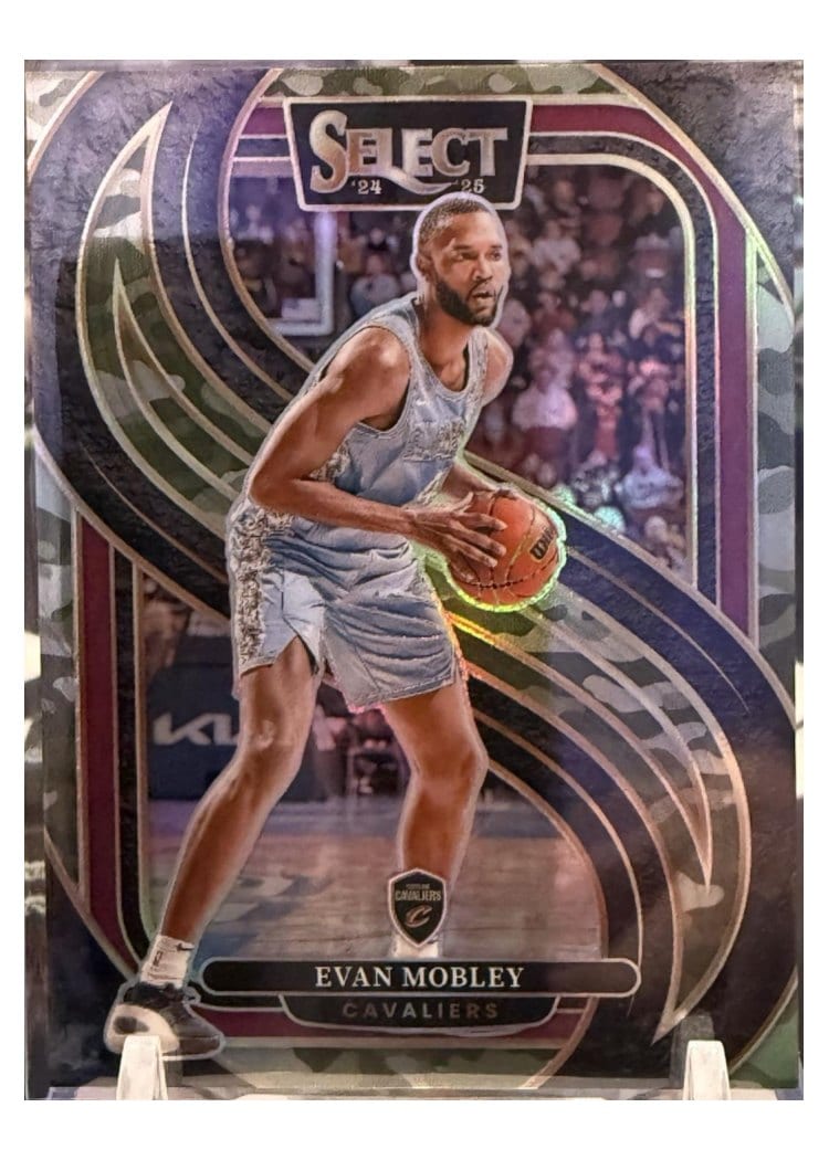 2024-25 Panini Select Base Set Evan Mobley Green Camo Prizm #112 card