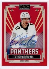 2025-26 O-Pee-Chee Platinum Retro Red Auto Evan Rodrigues #R-47 card