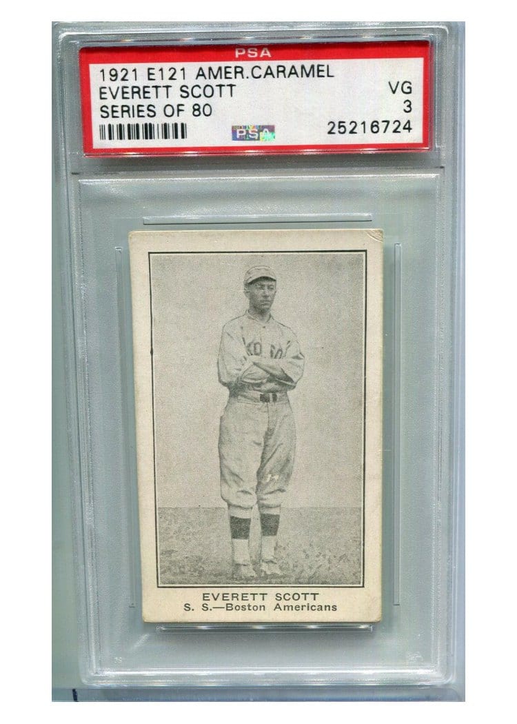 1921 E121 American Caramel Series of 80 Everett Scott card