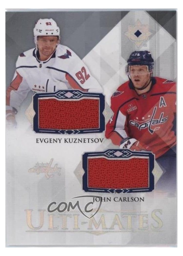 2023-24 Upper Deck Ultimate Collection Ulti-Mates Dual Jersey Evgeny Kuznetsov/John Carlson #UTM-CK card