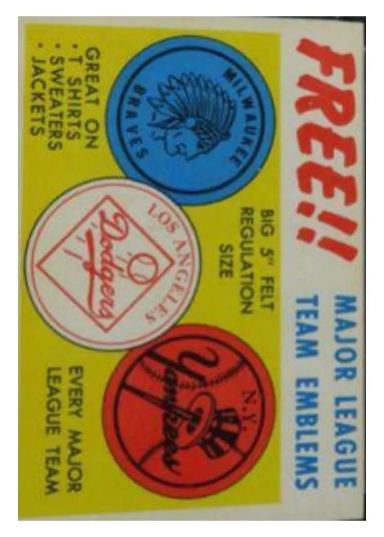 1958 Topps Felt Emblems Insert card