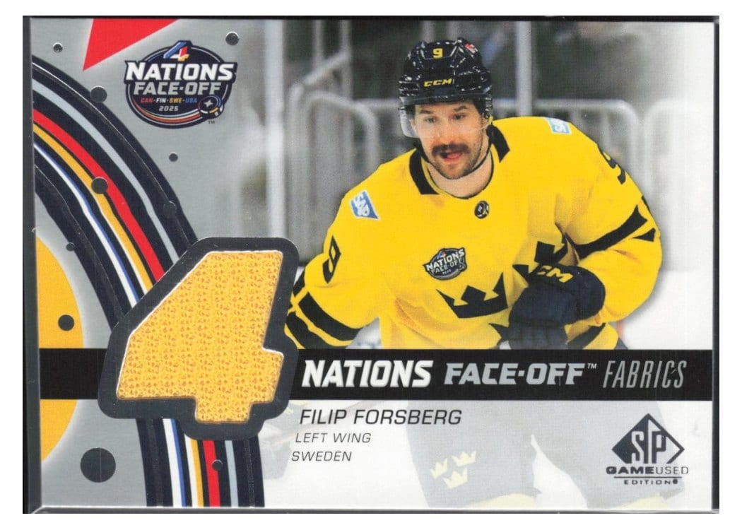 2025-26 SP Game Used 2025 4 Nations Face-Off Fabrics Filip Forsberg #4N-FF card