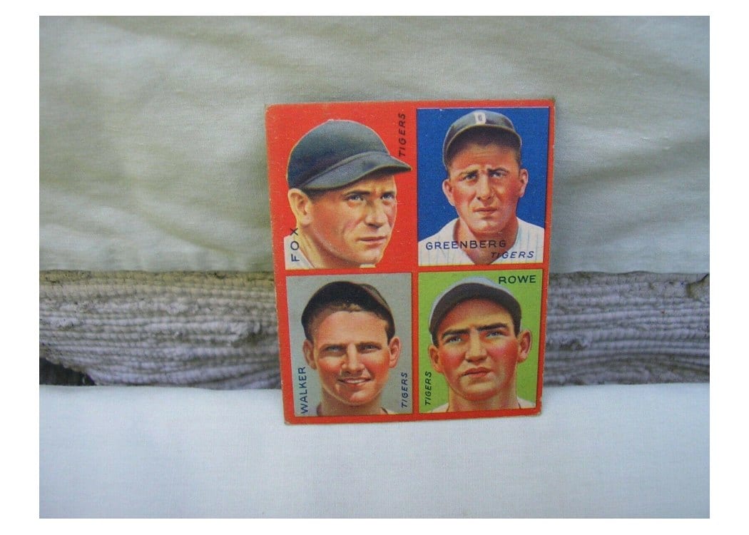 1935 Goudey 4 in 1 Fox, Greenberg, Walker, Rowe card