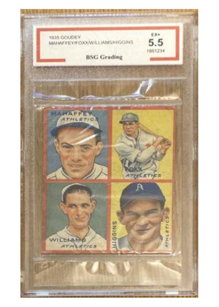 1935 Goudey 4 in 1 Foxx, Higgins, Mahaffey, Williams #1B card