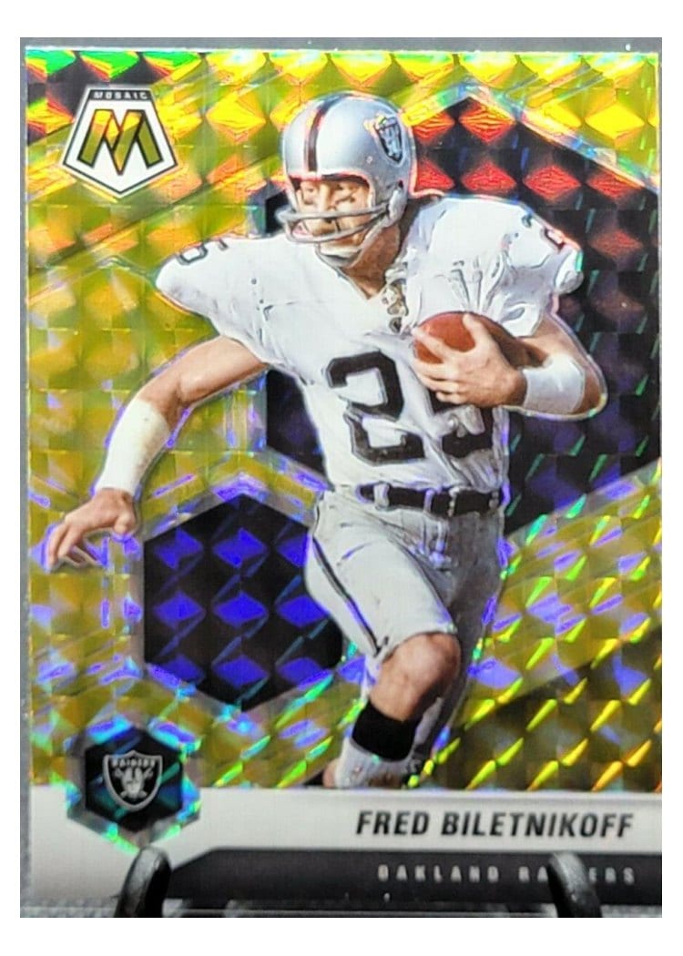2021 Panini Mosaic Base Set Fred Biletnikoff Reactive Yellow Mosaic #105 card