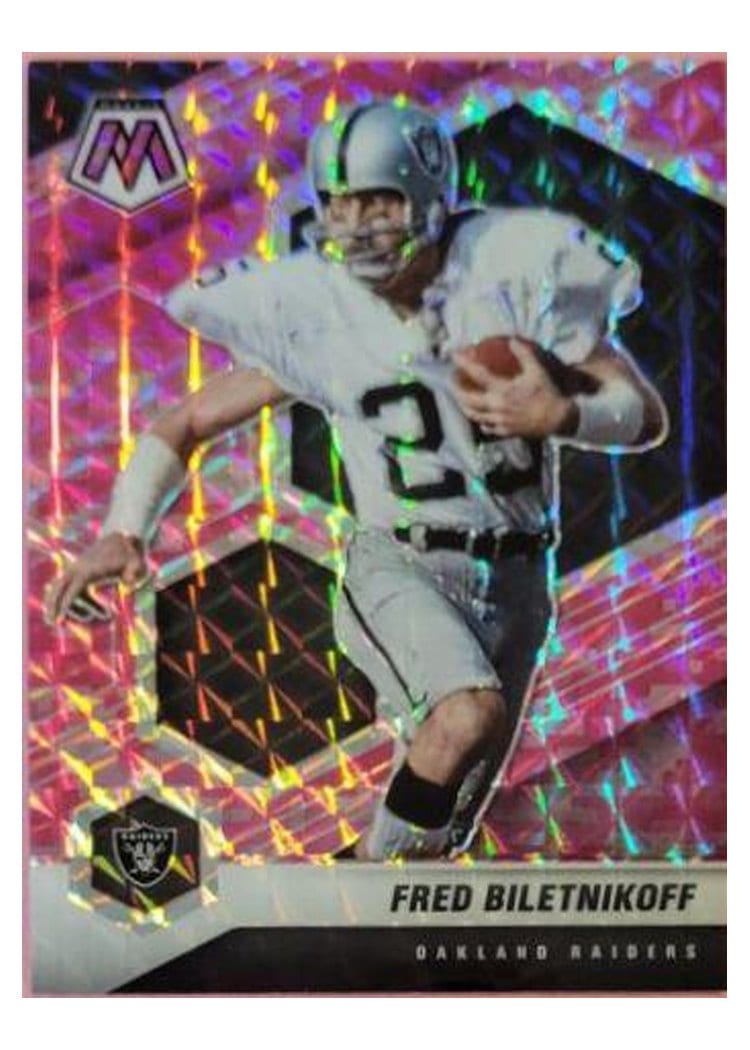 2021 Panini Mosaic Base Set Fred Biletnikoff Pink Fluorescent #105 card