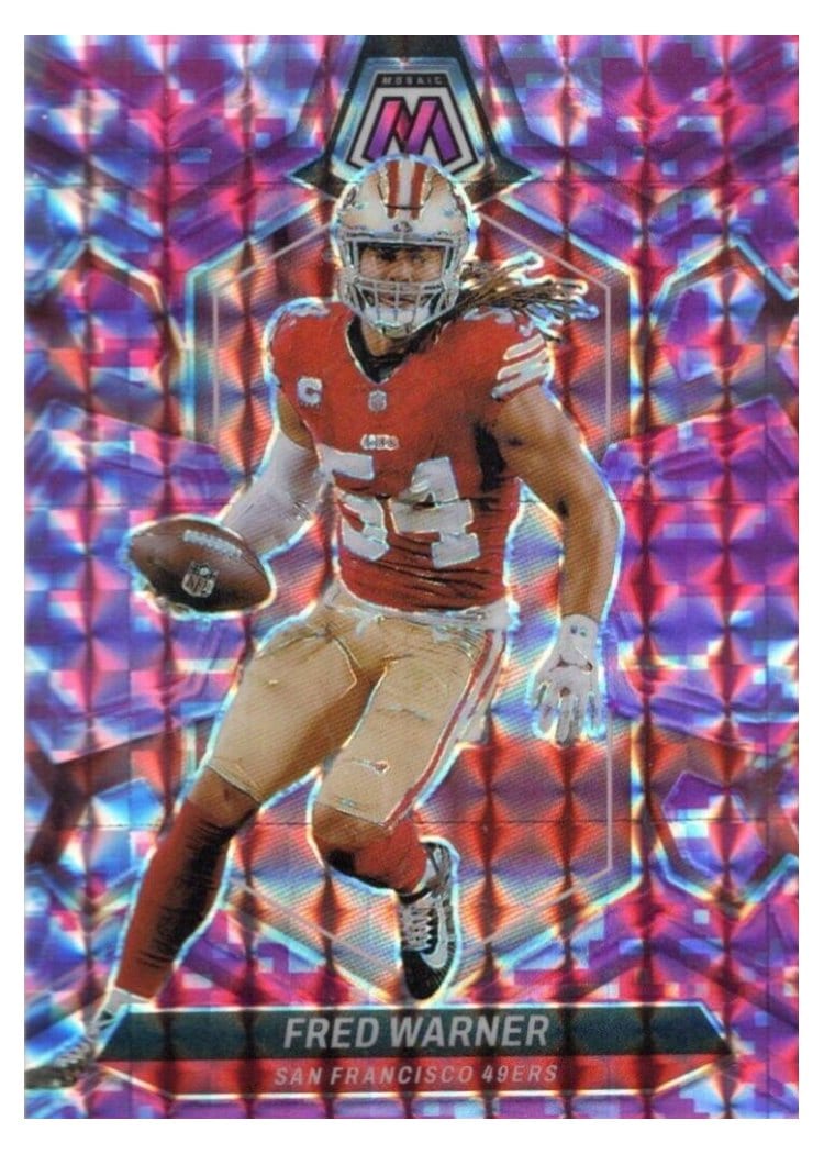 2024 Panini Mosaic Base Set Fred Warner Pink Fluorescent #196 card