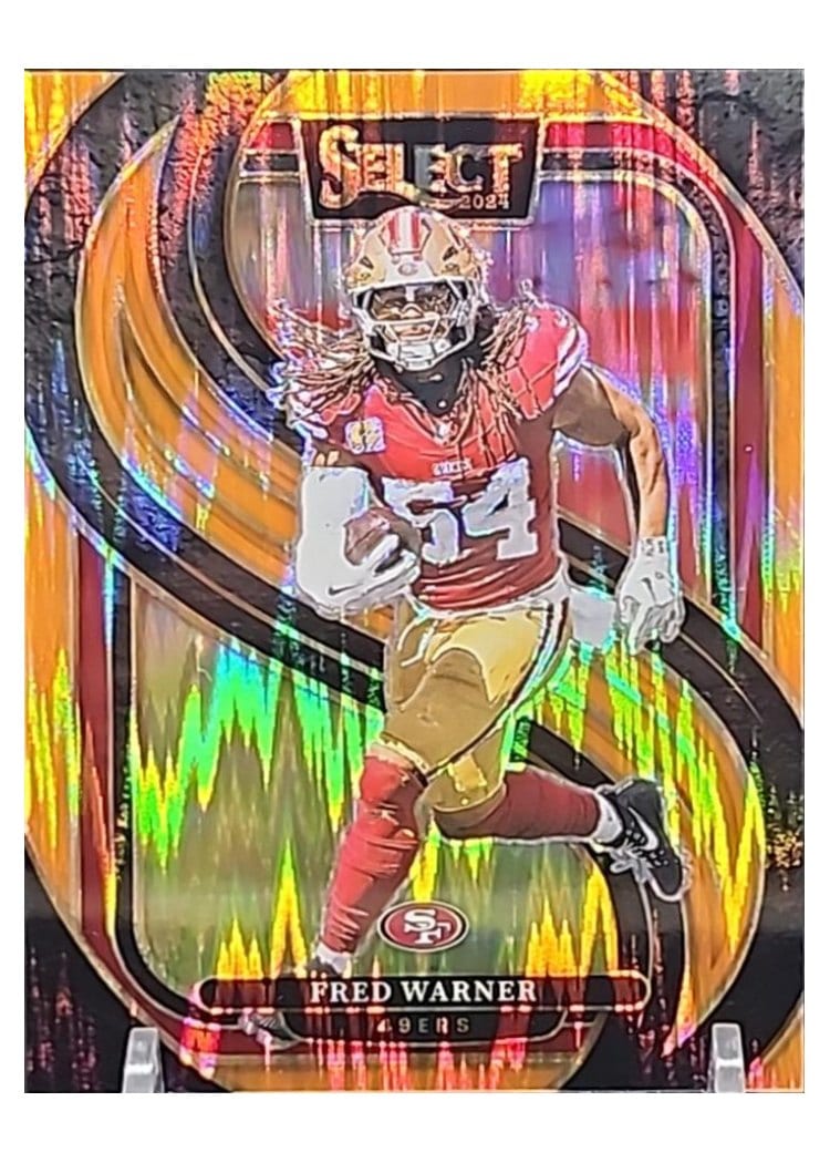 2024 Panini Select Base Set Fred Warner Orange Prizm Shock #157 card