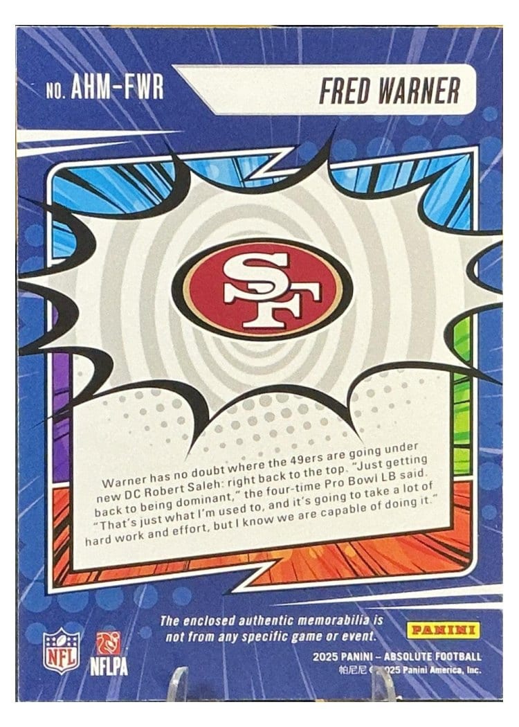 2025 Panini Absolute Absolute Heroes Memorabilia Fred Warner #AHM-FWR card