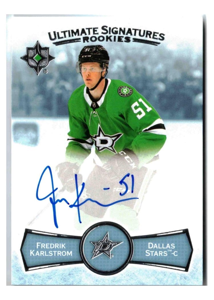 2022-23 Upper Deck Ultimate Collection Ultimate Signatures Rookies Fredrik Karlstrom #USR-FK card