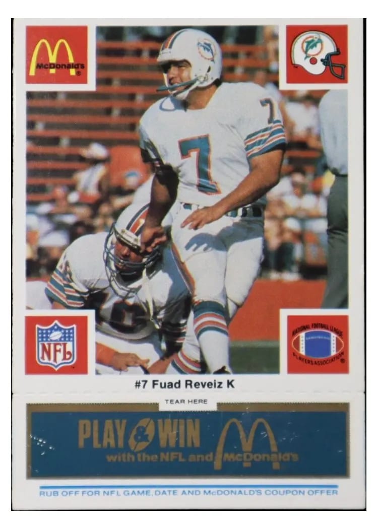 1986 McDonald's Dolphins Fuad Reveiz #7 card