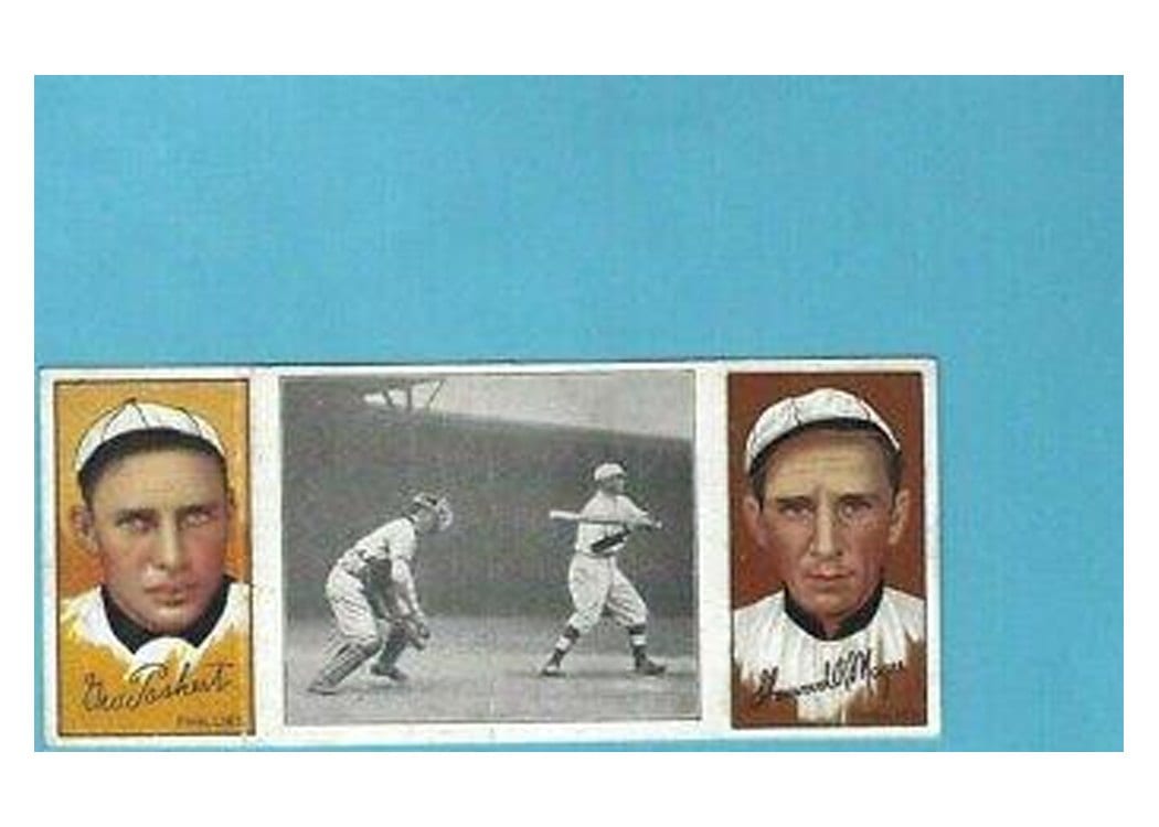 1912 T202 Hassan Triple Folder G. Paskert, S. Magee Chase Ready for the Squeeze Play card