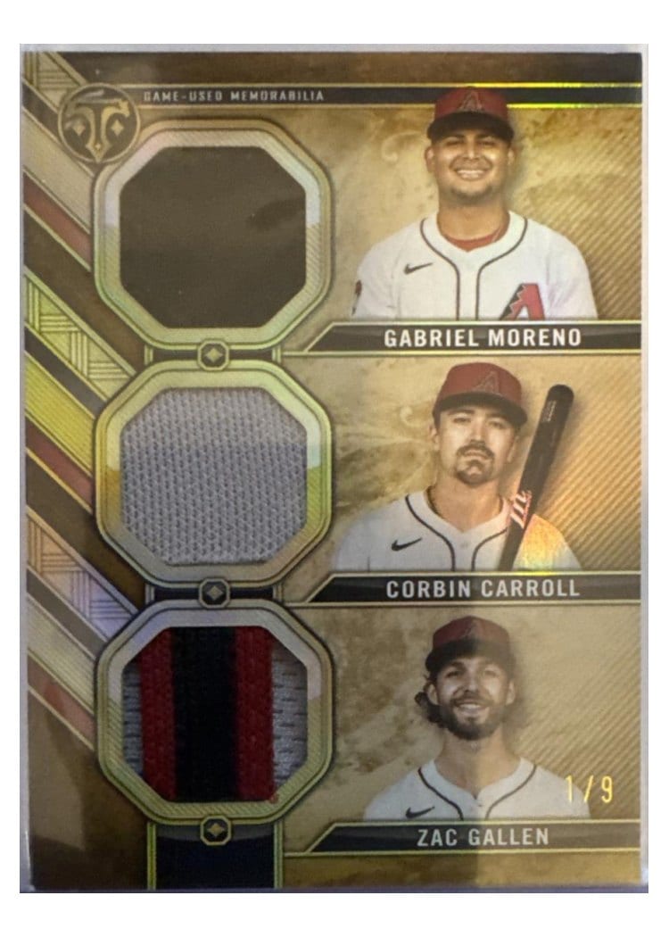2024 Topps Triple Threads Relic Combo Gabriel Moreno / Corbin Carroll / Zac Gallen #RCC-MCG card
