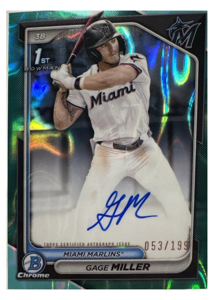 2024 Bowman Draft Chrome Prospect Autographs Gage Miller Aqua Lava Refractor #CPA-GM card