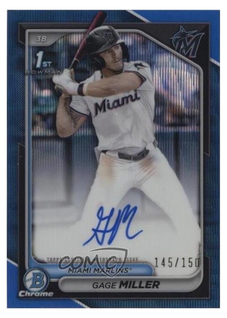 2024 Bowman Draft Chrome Prospect Autographs Gage Miller Blue Wave Refractor #CPA-GM card