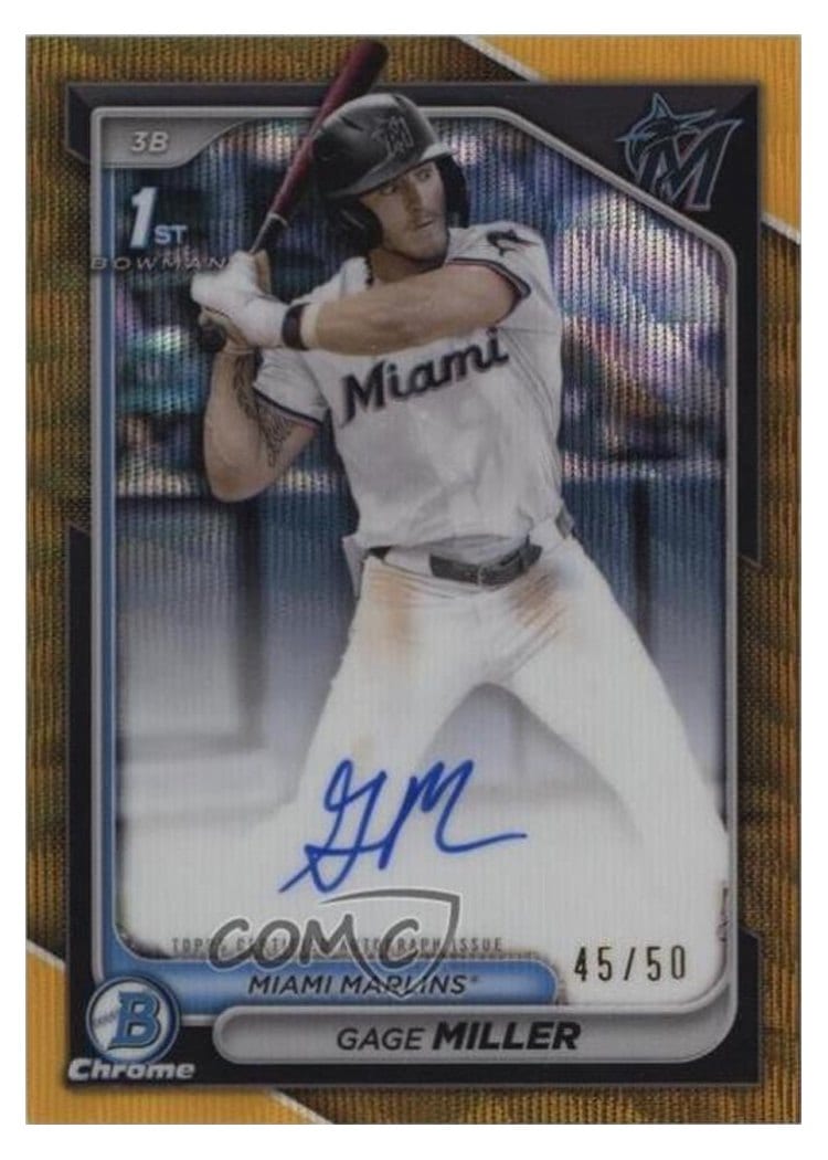 2024 Bowman Draft Chrome Prospect Autographs Gage Miller Gold Wave Refractor #CPA-GM card