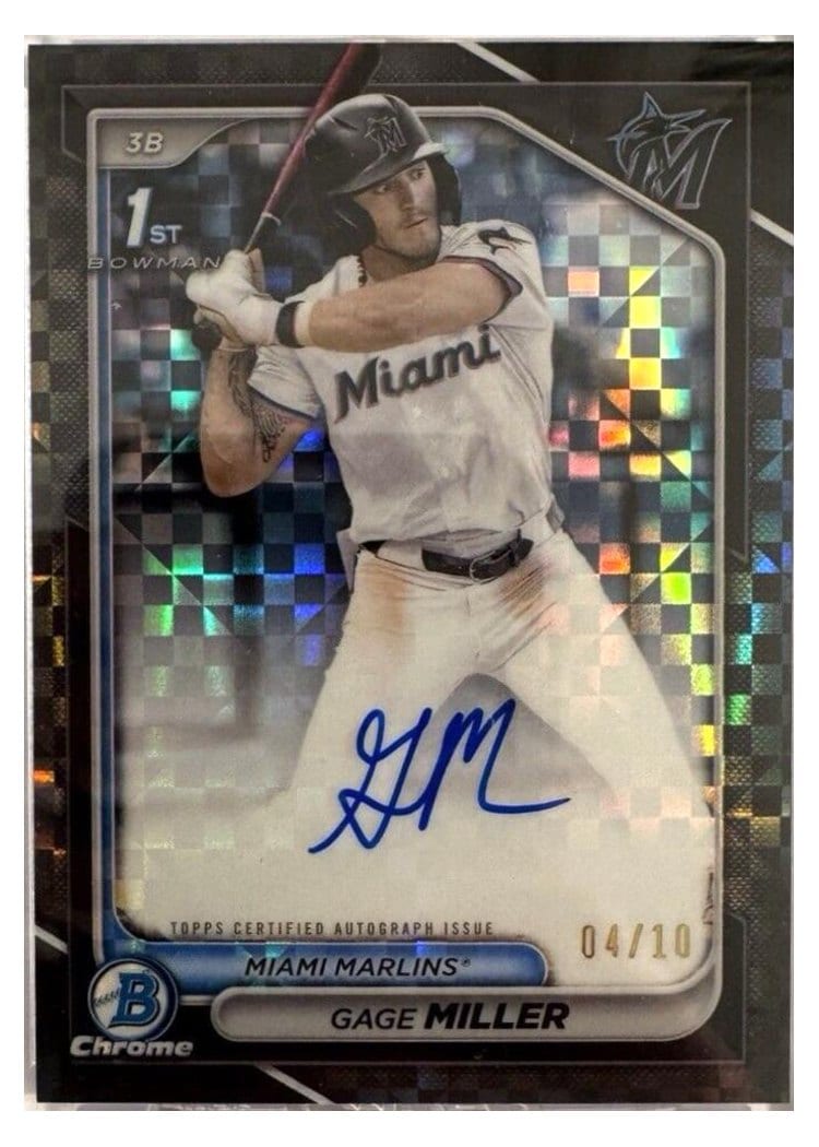 2024 Bowman Draft Chrome Prospect Autographs Gage Miller X-fractor Black #CPA-GM card