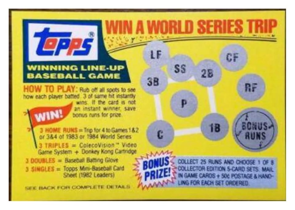 Game Insert Card 1983 Topps card