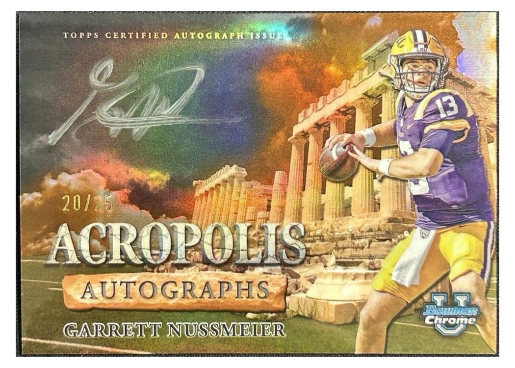 2024 Bowman University Chrome Acropolis Autographs Set Garrett Nussmeier #AA-GN card