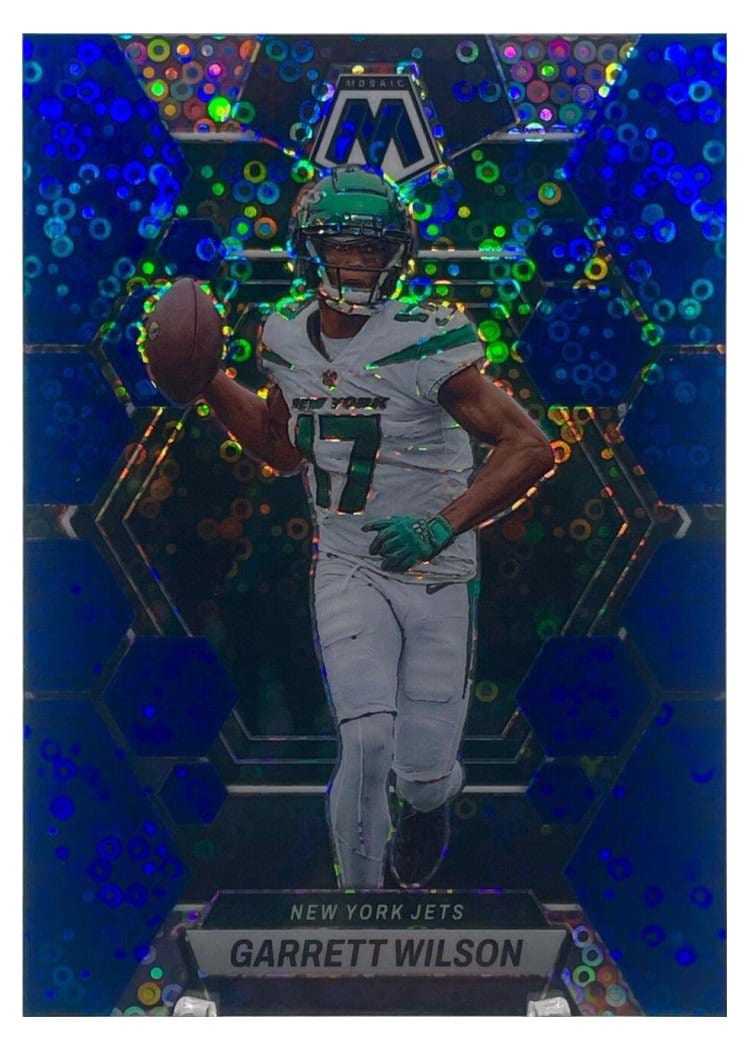 2023 Panini Mosaic Base Set Garrett Wilson No Huddle Blue #75 card