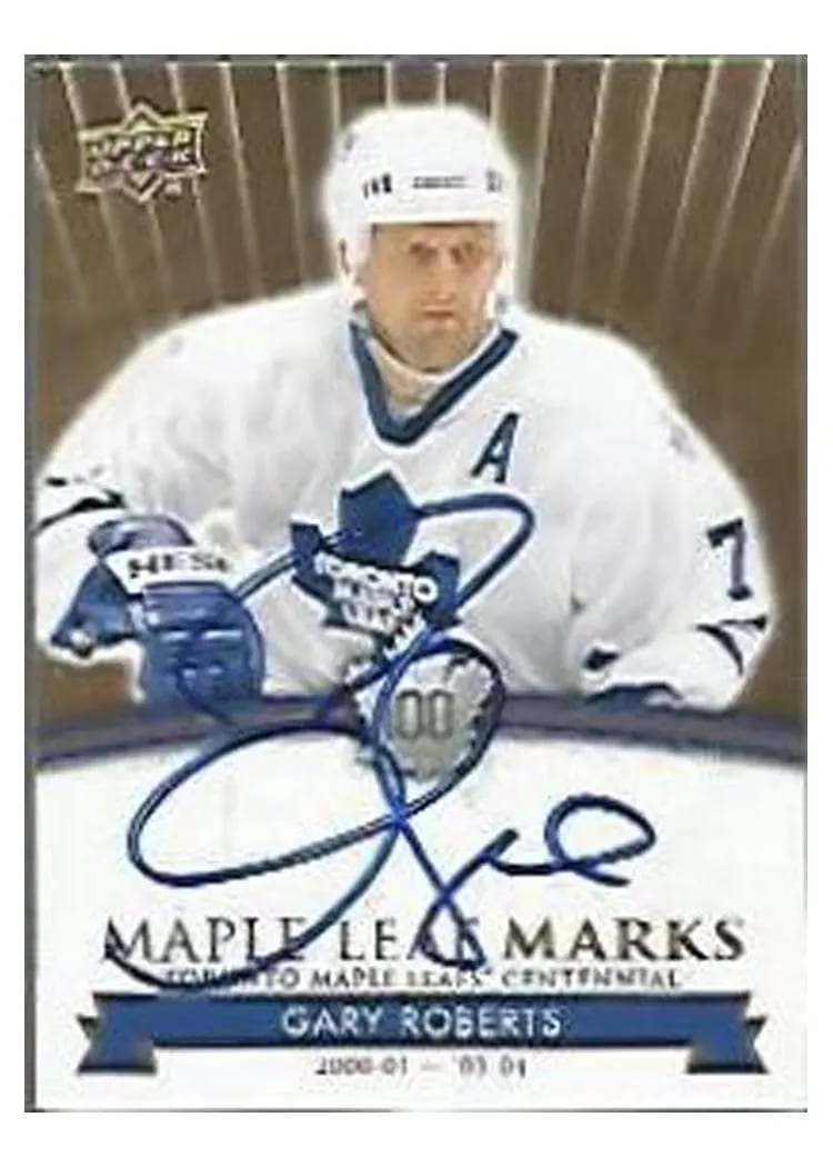 2017 Upper Deck Toronto Maple Leafs Centennial Maple Leaf Marks Autographs Gary Roberts #MLM-GR card