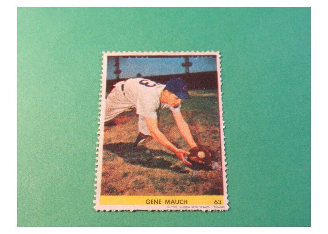 1949 Eureka Sportstamps Gene Mauch #63 card