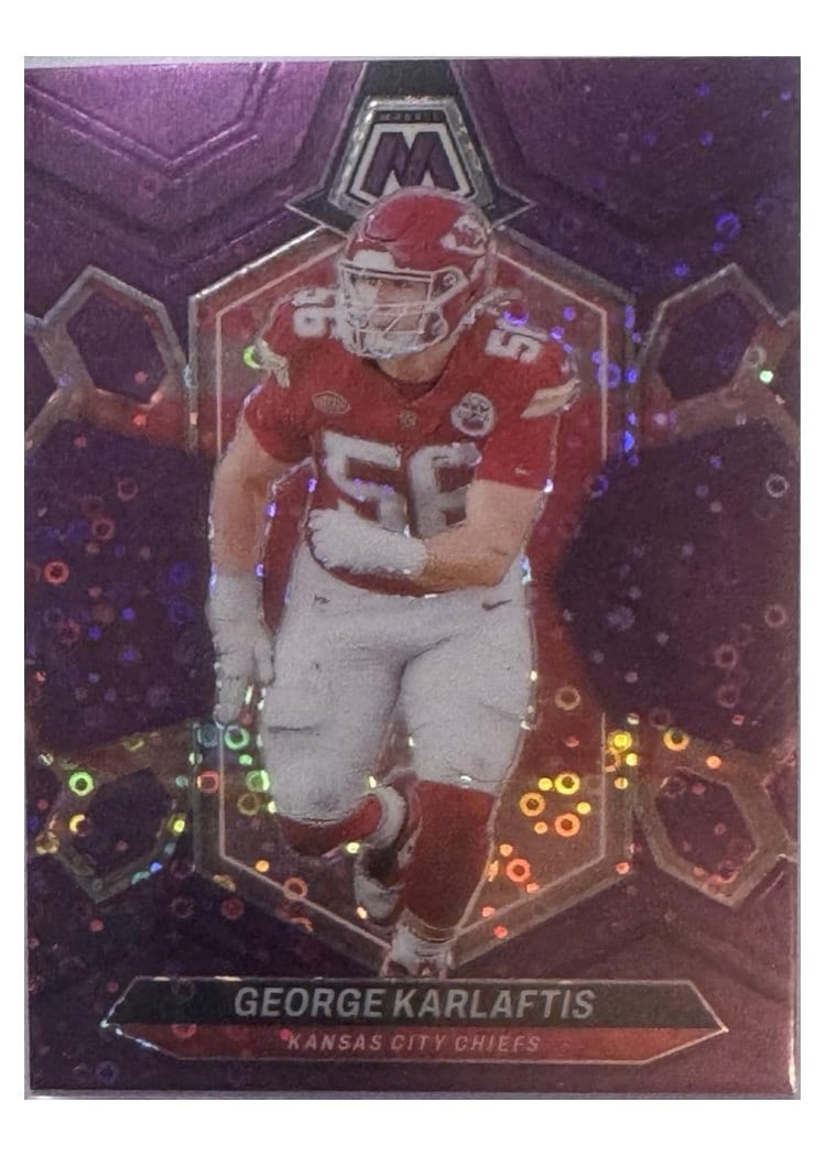 2024 Panini Mosaic Base Set George Karlaftis No Huddle Purple #111 card