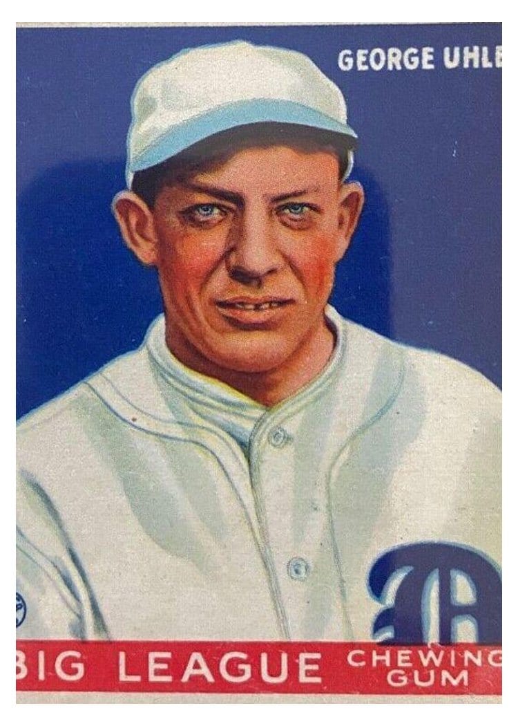1933 Goudey George Uhle #100 card