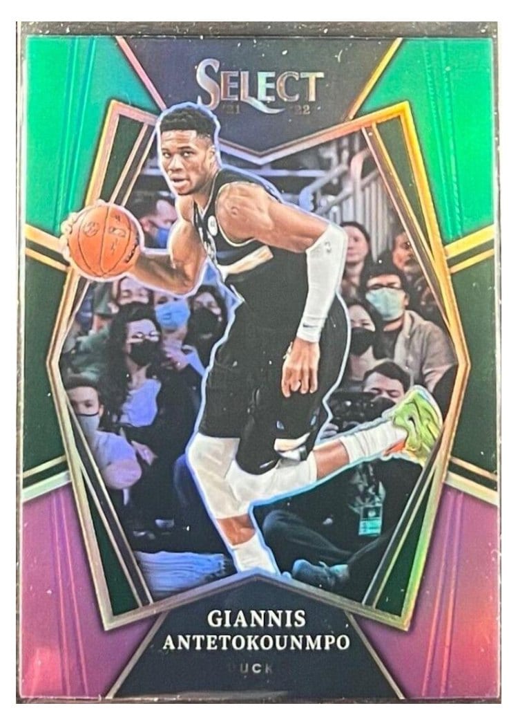 2021-22 Panini Select Base Set Giannis Antetokounmpo Green White Purple Prizm #140 card
