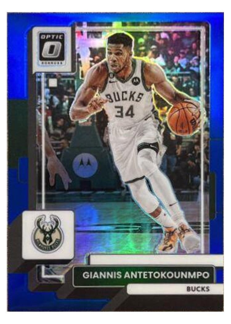 2022-23 Donruss Optic Base Set Giannis Antetokounmpo Blue #75 card