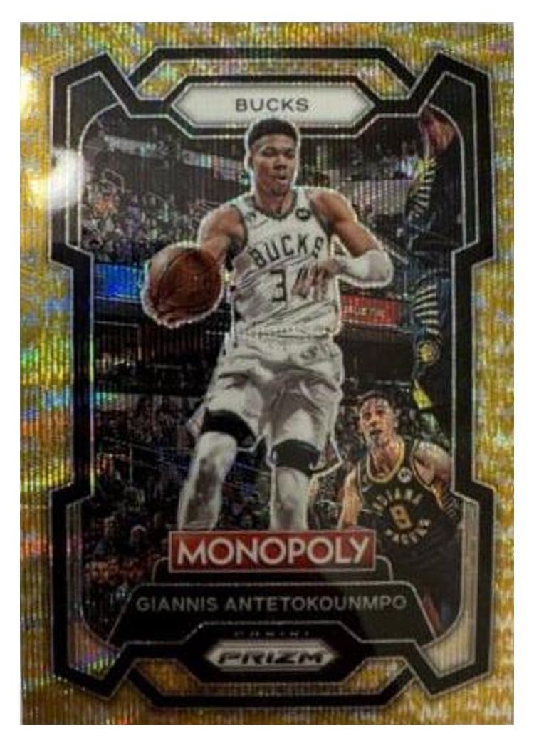 2023-24 Panini Prizm Monopoly Base Set Giannis Antetokounmpo Gold Wave Millionaire #49 card