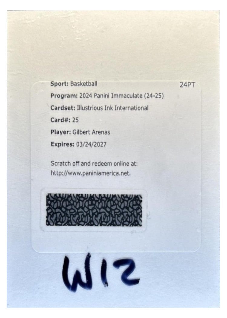 2024-25 Panini Immaculate Collection Illustrious Ink International Set Gilbert Arenas #25 card