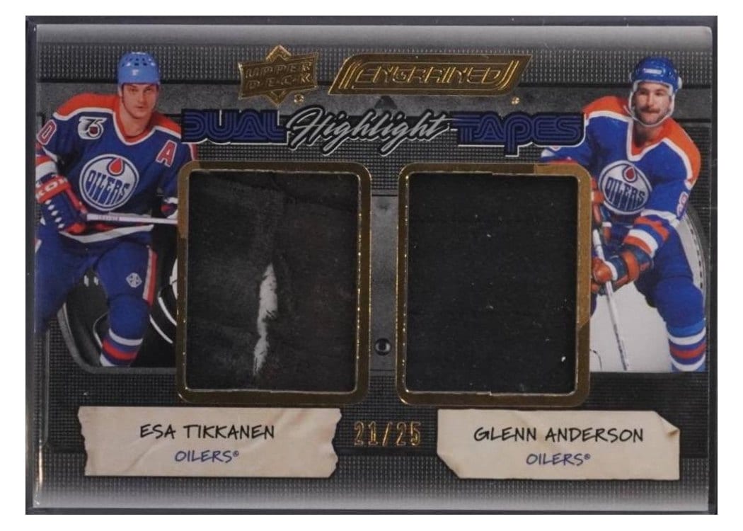 2024-25 Upper Deck Engrained Icons Highlight Tapes Duals Glenn Anderson/Esa Tikkanen #HTD-AT card