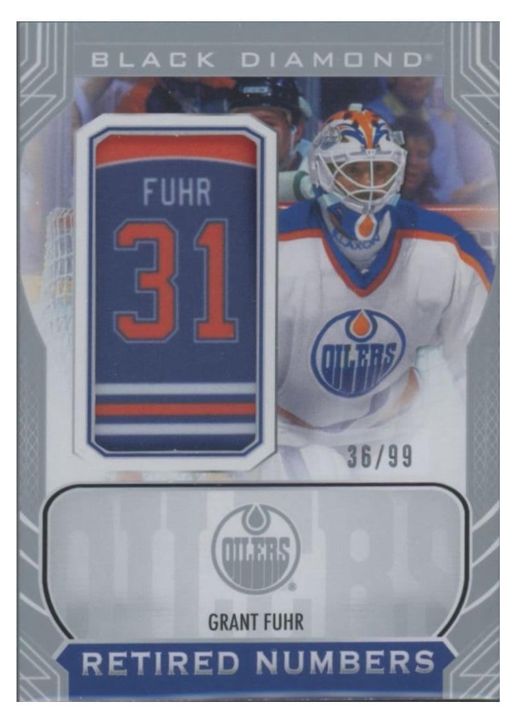 2024-25 Upper Deck Black Diamond Oilers Retired Number Patches Grant Fuhr #ORNP-GF card