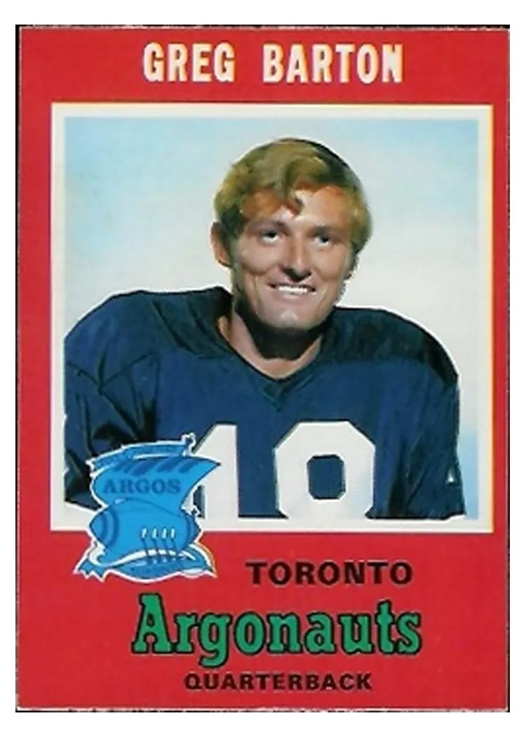 1971 O Pee Chee CFL Greg Barton #14 card
