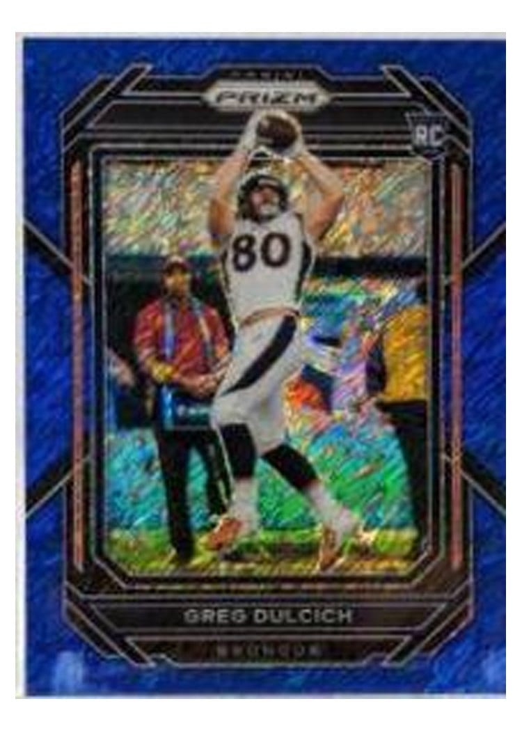 2022 Panini Prizm Base Set Greg Dulcich Blue Shimmer #360 card