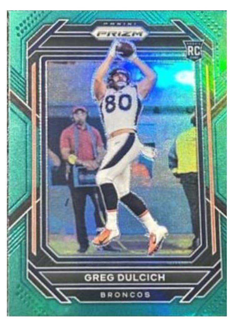 2022 Panini Prizm Base Set Greg Dulcich Green #360 card