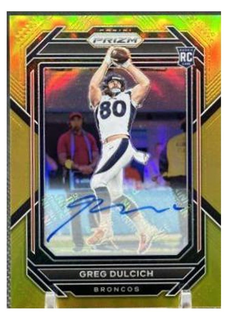 2022 Panini Prizm Base Set Greg Dulcich Autograph Gold #360 card