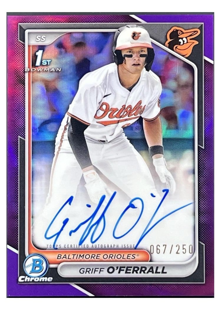 2024 Bowman Draft Chrome Prospect Autographs Griff O'Ferrall Purple Refractor #CPA-GO card