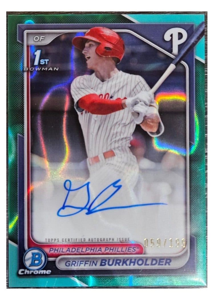2024 Bowman Draft Chrome Prospect Autographs Griffin Burkholder Green Sapphire #CPA-GB card