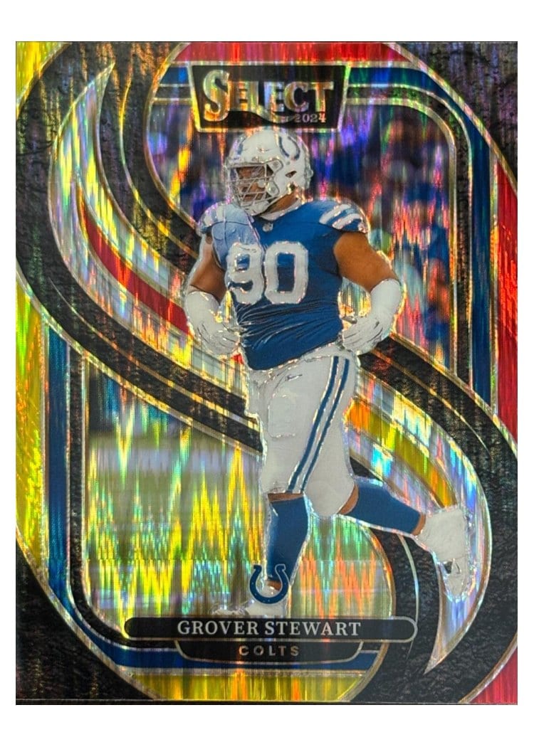 2024 Panini Select Base Set Grover Stewart Red Yellow Prizm Shock #139 card