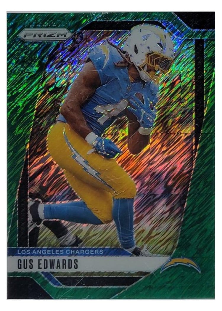 2024 Panini Prizm Base Set Gus Edwards Green Shimmer #158 card
