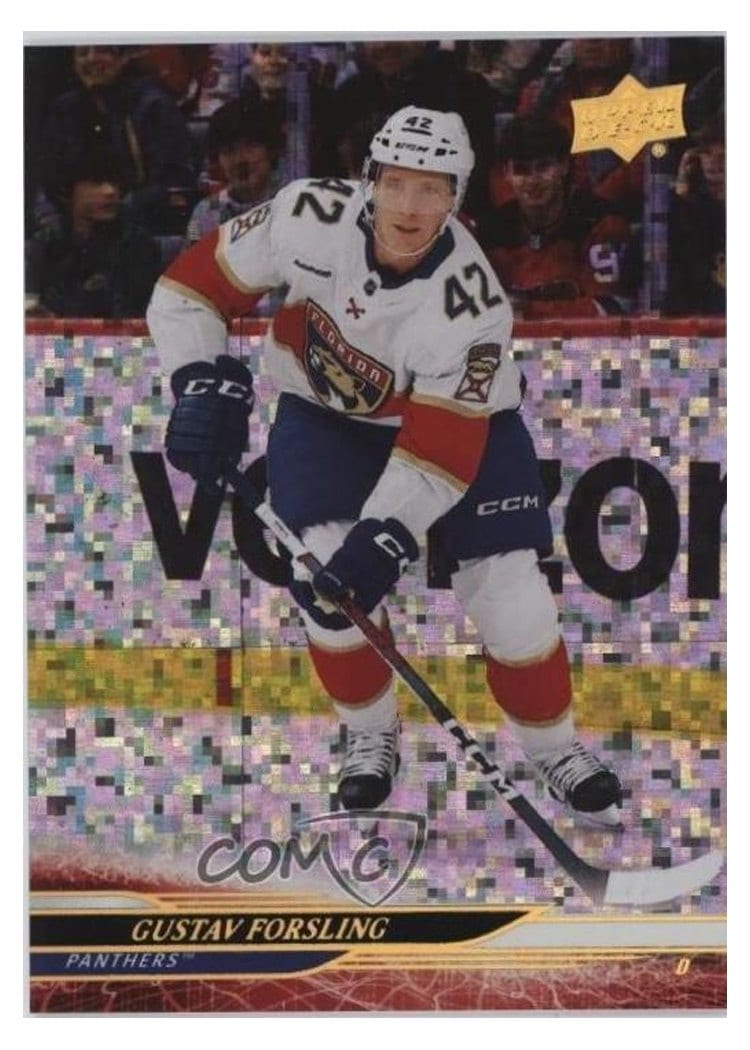 2024-25 Upper Deck Base Set Gustav Forsling Speckled Rainbow #558 card